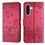 Custodia in pelle con motivo gatto per Samsung Galaxy A57 5G