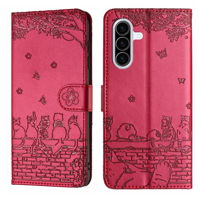 Custodia in pelle con motivo gatto per Samsung Galaxy A57 5G