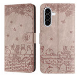 Custodia in pelle con motivo gatto per Samsung Galaxy A57 5G