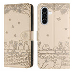 Custodia in pelle con motivo gatto per Samsung Galaxy A57 5G
