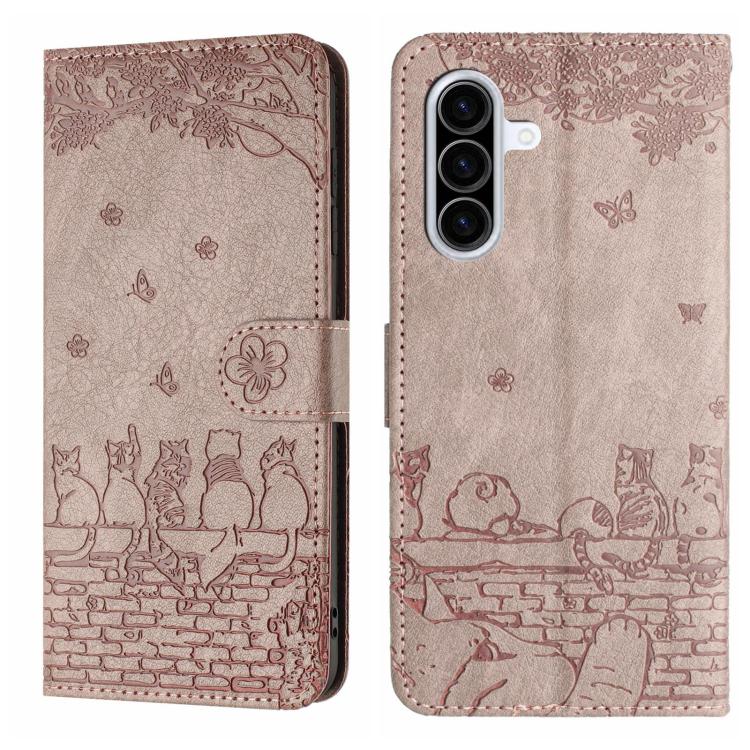 Custodia in pelle con motivo gatto per Samsung Galaxy A26 5G