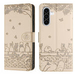 Custodia in pelle con motivo gatto per Samsung Galaxy A26 5G