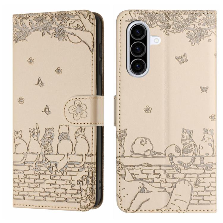 Custodia in pelle con motivo gatto per Samsung Galaxy A26 5G