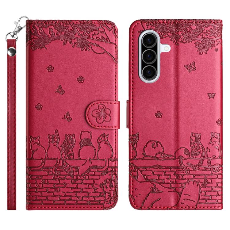 Custodia in pelle con motivo gatto per Samsung Galaxy A57 5G