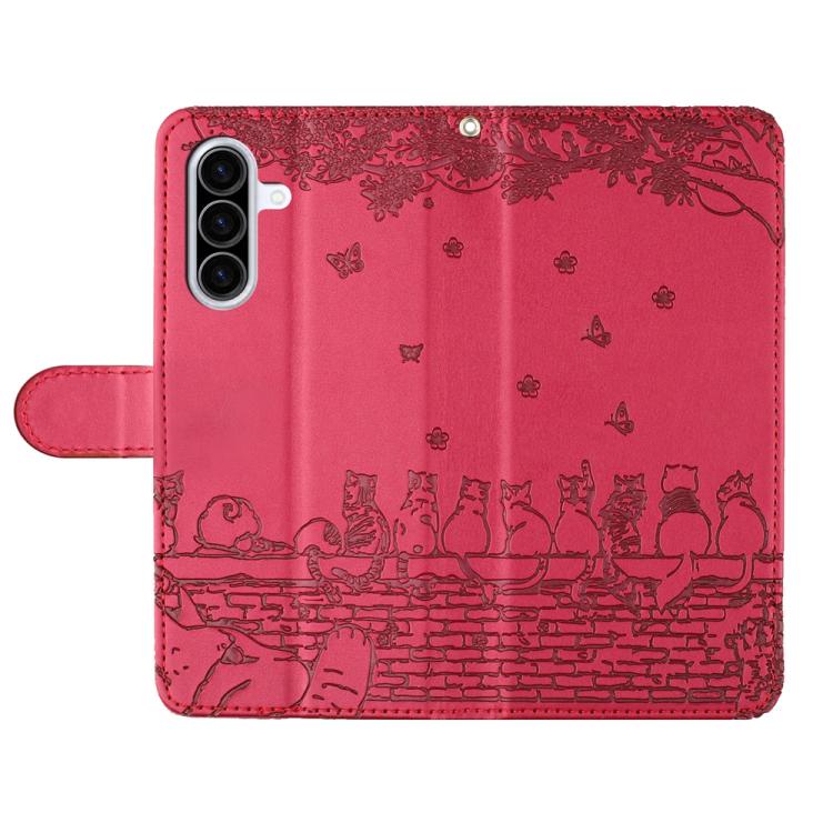 Custodia in pelle con motivo gatto per Samsung Galaxy A57 5G