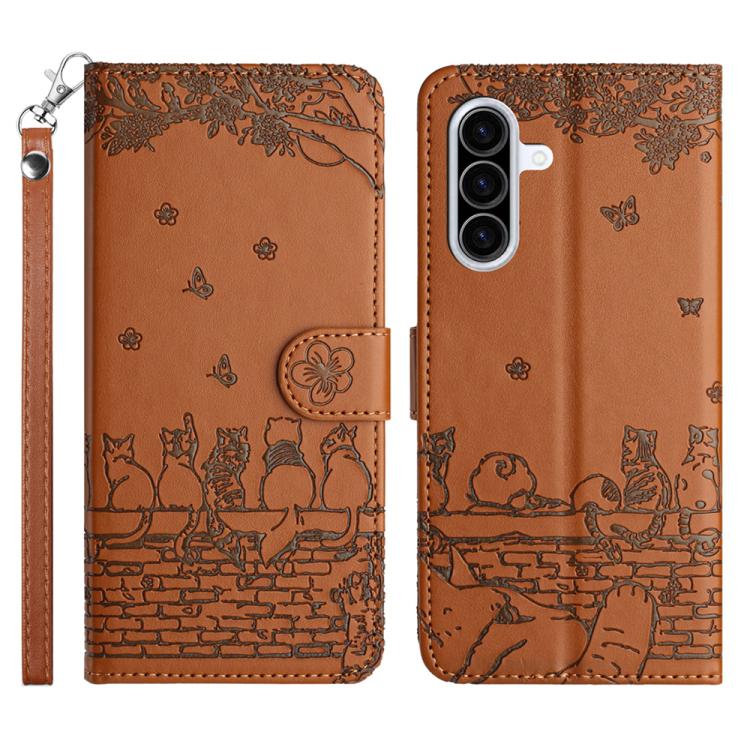 Custodia in pelle con motivo gatto per Samsung Galaxy A57 5G