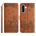 Custodia in pelle con motivo gatto per Samsung Galaxy A57 5G