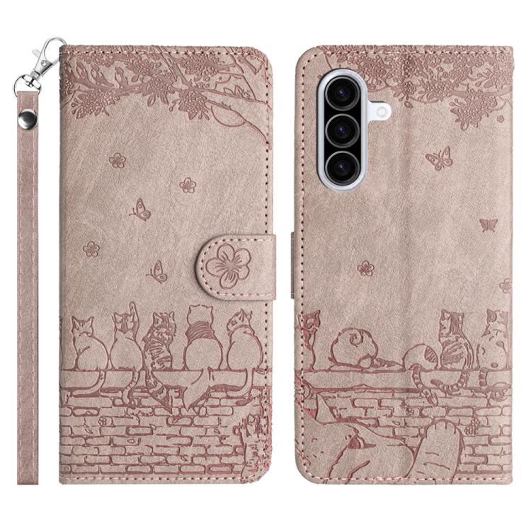Custodia in pelle con motivo gatto per Samsung Galaxy A57 5G