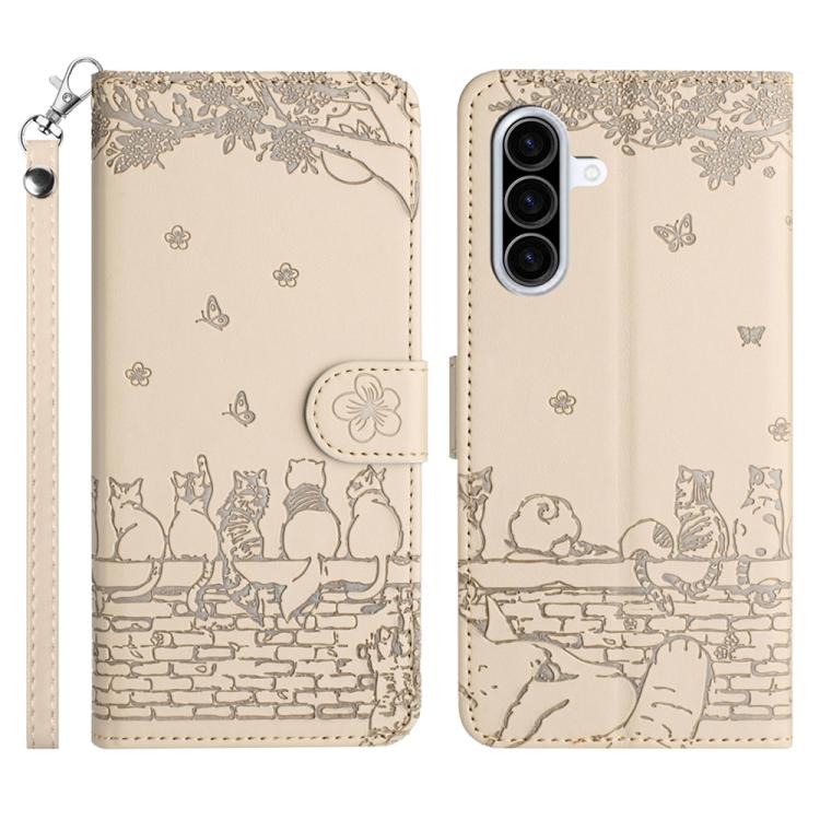 Custodia in pelle con motivo gatto per Samsung Galaxy A57 5G