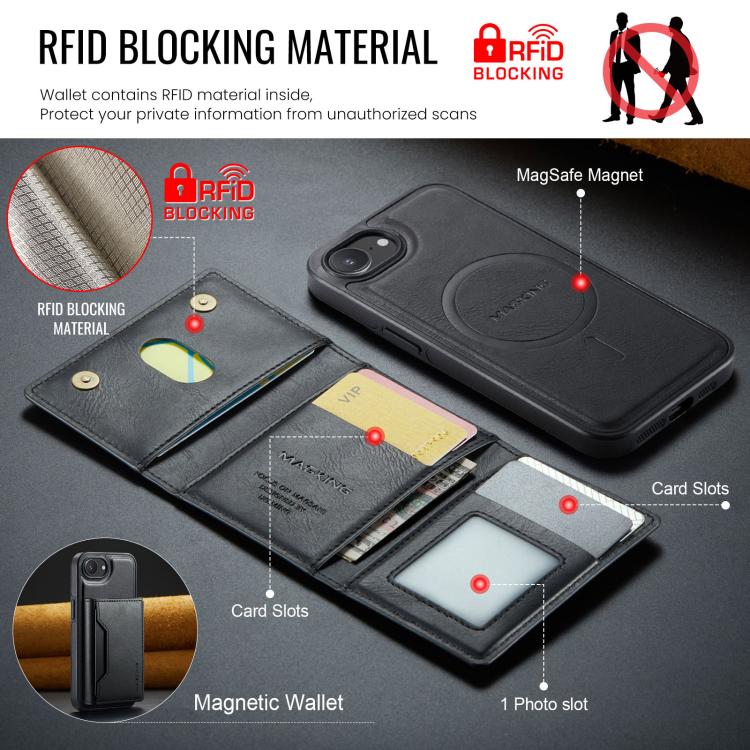 DG.MING MAGKING-K2 Series MagSafe RFID Card Bag Custodia per telefono staccabile, For iPhone 17e / 16e, For iPhone 17 Pro Max, For iPhone 17 Pro, For iPhone 17