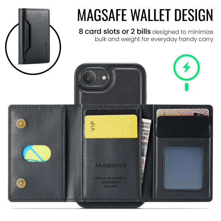DG.MING MAGKING-K2 Series MagSafe RFID Card Bag Custodia per telefono staccabile, For iPhone 17e / 16e, For iPhone 17 Pro Max, For iPhone 17 Pro, For iPhone 17