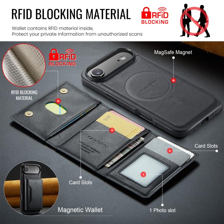 DG.MING MAGKING-K2 Series MagSafe RFID Card Bag Custodia per telefono staccabile, For iPhone Air, For iPhone 16 Pro Max, For iPhone 16 Pro, For iPhone 16 Plus