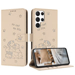Custodia in pelle per telefono con gattino in rilievo e cordino, For Samsung Galaxy S25 Ultra 5G, For Samsung Galaxy S24 FE 5G, For Samsung Galaxy S24 Ultra 5G, For Samsung Galaxy S23 FE 5G