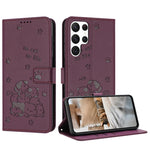 Custodia in pelle per telefono con gattino in rilievo e cordino, For Samsung Galaxy S25 Ultra 5G, For Samsung Galaxy S24 FE 5G, For Samsung Galaxy S24 Ultra 5G, For Samsung Galaxy S23 FE 5G