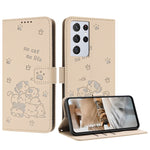 Custodia in pelle per telefono con gattino in rilievo e cordino, For Samsung Galaxy S21+ 5G, For Samsung Galaxy S21 Ultra 5G