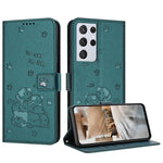 Custodia in pelle per telefono con gattino in rilievo e cordino, For Samsung Galaxy S21+ 5G, For Samsung Galaxy S21 Ultra 5G