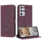 Custodia in pelle per telefono con gattino in rilievo e cordino, For Samsung Galaxy S21+ 5G, For Samsung Galaxy S21 Ultra 5G