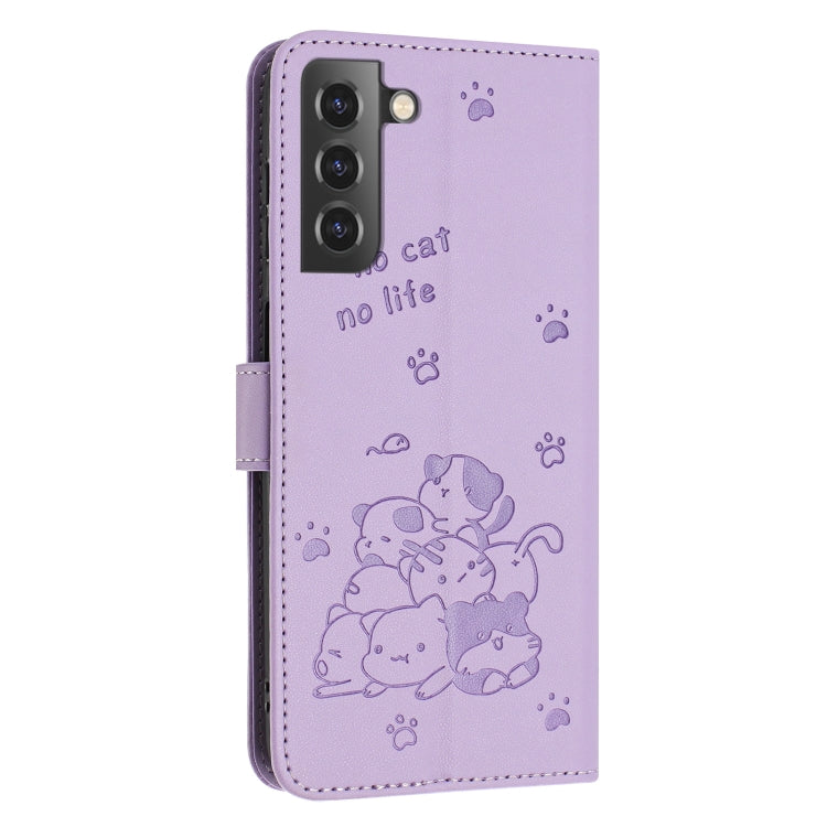 Custodia in pelle per telefono con gattino in rilievo e cordino, For Samsung Galaxy S21+ 5G, For Samsung Galaxy S21 Ultra 5G