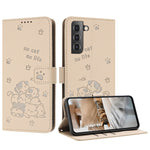 Custodia in pelle per telefono con gattino in rilievo e cordino, For Samsung Galaxy S21+ 5G, For Samsung Galaxy S21 Ultra 5G