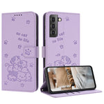 Custodia in pelle per telefono con gattino in rilievo e cordino, For Samsung Galaxy S22+ 5G, For Samsung Galaxy S22 5G, For Samsung Galaxy S21 FE 5G, For Samsung Galaxy S21 5G