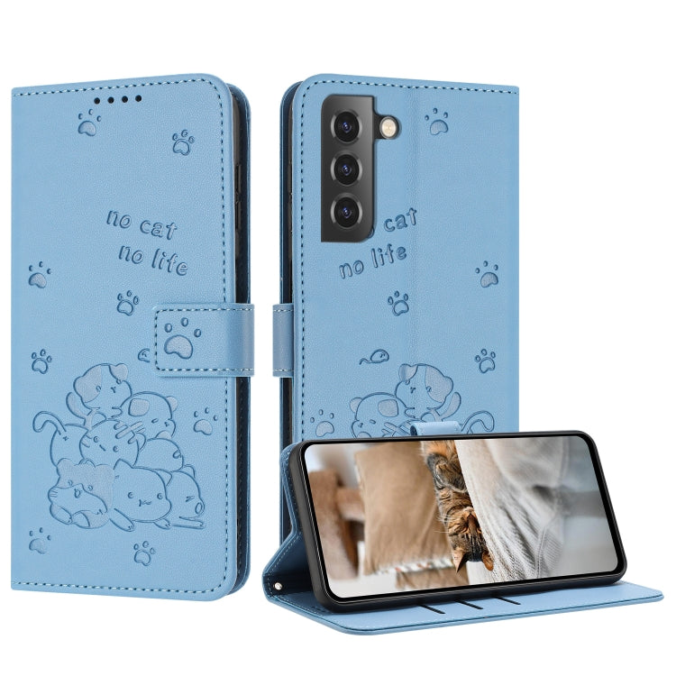 Custodia in pelle per telefono con gattino in rilievo e cordino, For Samsung Galaxy S22+ 5G, For Samsung Galaxy S22 5G, For Samsung Galaxy S21 FE 5G, For Samsung Galaxy S21 5G