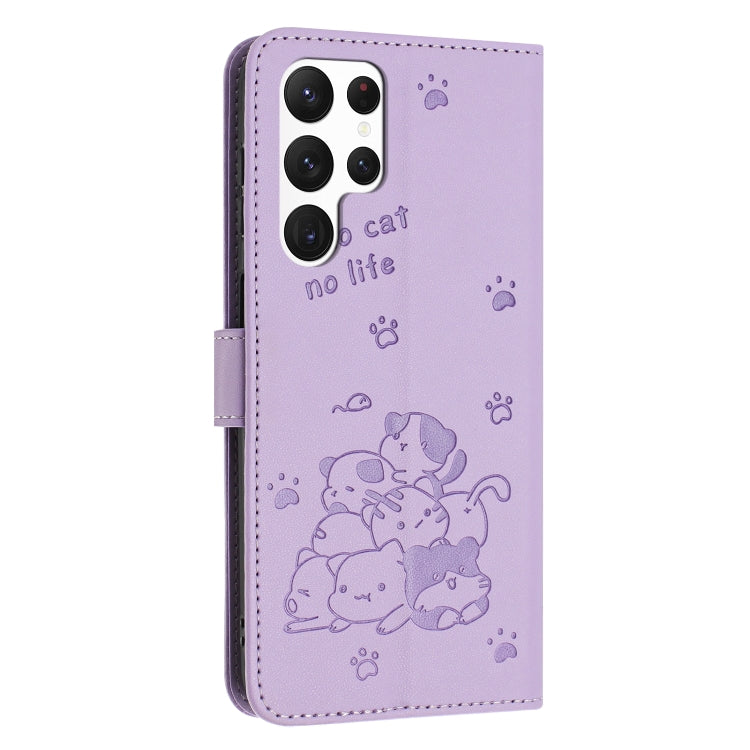 Custodia in pelle per telefono con gattino in rilievo e cordino, For Samsung Galaxy S25 Ultra 5G, For Samsung Galaxy S24 FE 5G, For Samsung Galaxy S24 Ultra 5G, For Samsung Galaxy S23 FE 5G