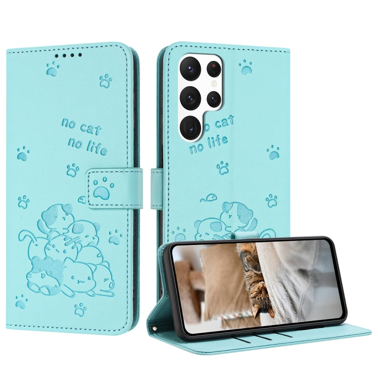 Custodia in pelle per telefono con gattino in rilievo e cordino, For Samsung Galaxy S25 Ultra 5G, For Samsung Galaxy S24 FE 5G, For Samsung Galaxy S24 Ultra 5G, For Samsung Galaxy S23 FE 5G