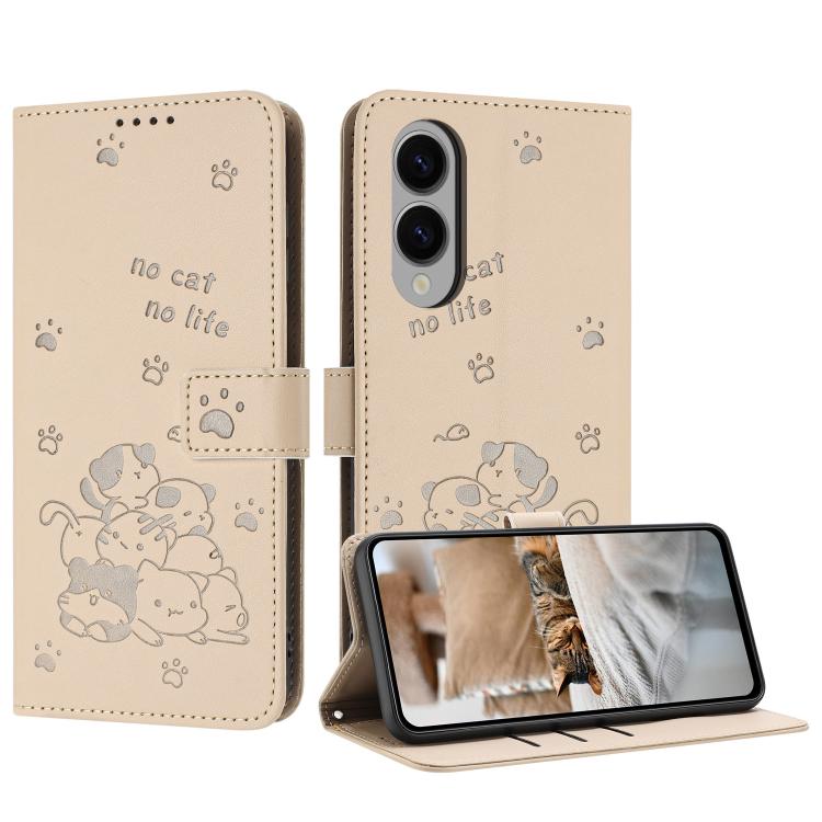 Custodia in pelle per telefono con gattino in rilievo e cordino, For Samsung Galaxy S25 FE 5G, For Samsung Galaxy S25 Edge 5G, For Samsung Galaxy S25 / S24 5G, For Samsung Galaxy S25+ / S24+ 5G