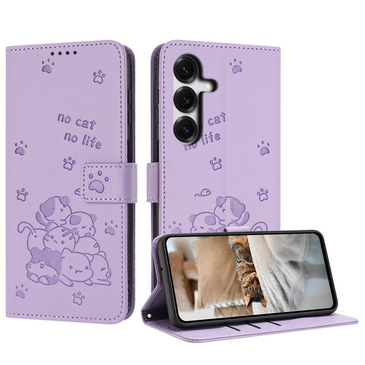 Custodia in pelle per telefono con gattino in rilievo e cordino, For Galaxy S26 FE 5G, For Samsung Galaxy S26+ 5G, For Samsung Galaxy S26 Ultra 5G, For Samsung Galaxy S26 5G