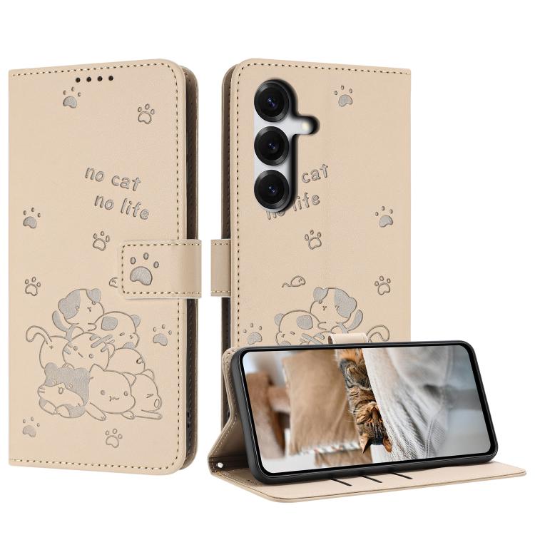 Custodia in pelle per telefono con gattino in rilievo e cordino, For Galaxy S26 FE 5G, For Samsung Galaxy S26+ 5G, For Samsung Galaxy S26 Ultra 5G, For Samsung Galaxy S26 5G