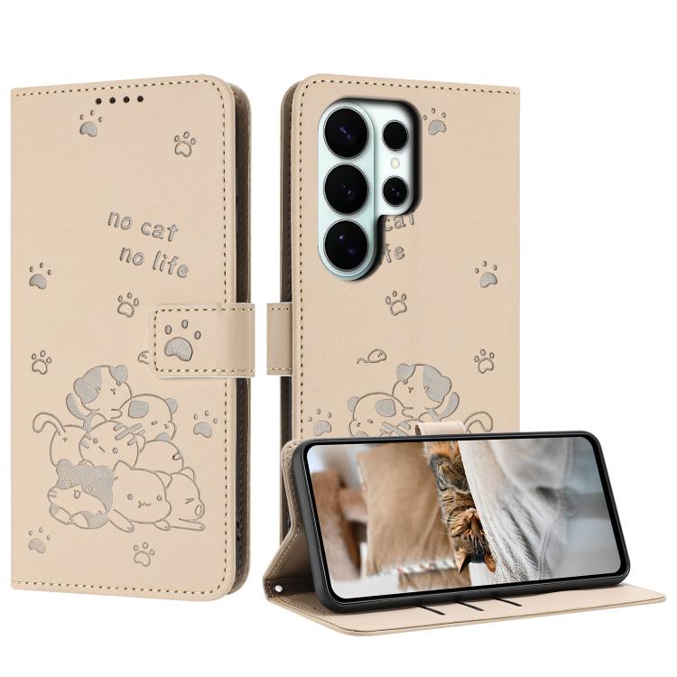 Custodia in pelle per telefono con gattino in rilievo e cordino, For Galaxy S26 FE 5G, For Samsung Galaxy S26+ 5G, For Samsung Galaxy S26 Ultra 5G, For Samsung Galaxy S26 5G