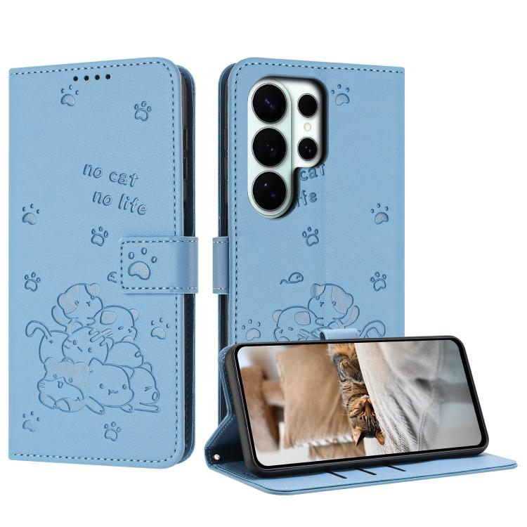 Custodia in pelle per telefono con gattino in rilievo e cordino, For Galaxy S26 FE 5G, For Samsung Galaxy S26+ 5G, For Samsung Galaxy S26 Ultra 5G, For Samsung Galaxy S26 5G