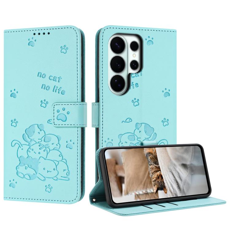Custodia in pelle per telefono con gattino in rilievo e cordino, For Galaxy S26 FE 5G, For Samsung Galaxy S26+ 5G, For Samsung Galaxy S26 Ultra 5G, For Samsung Galaxy S26 5G