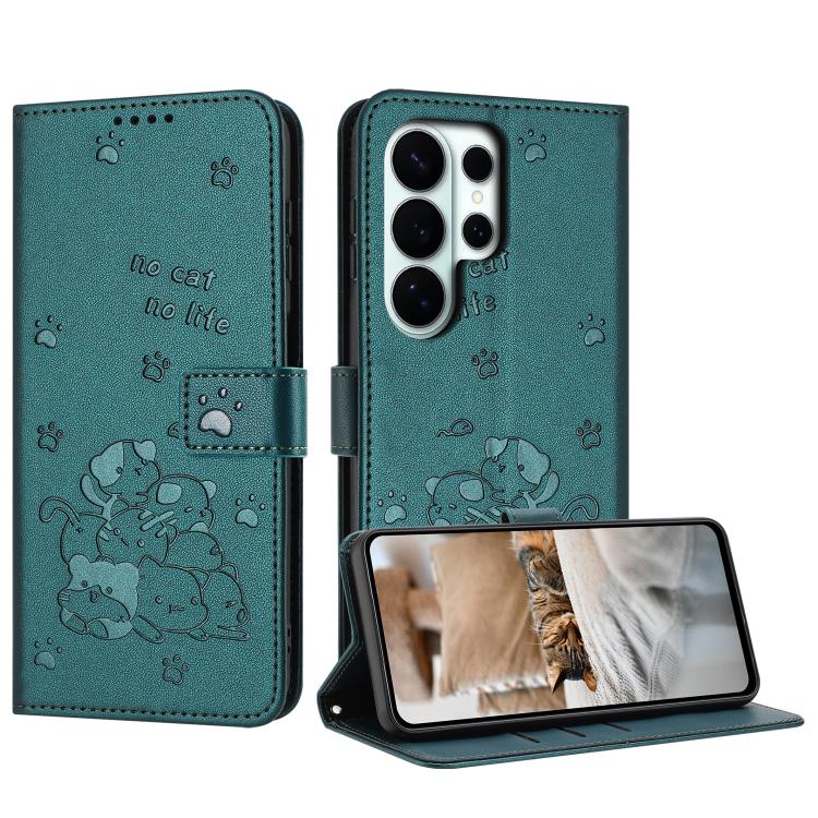 Custodia in pelle per telefono con gattino in rilievo e cordino, For Galaxy S26 FE 5G, For Samsung Galaxy S26+ 5G, For Samsung Galaxy S26 Ultra 5G, For Samsung Galaxy S26 5G