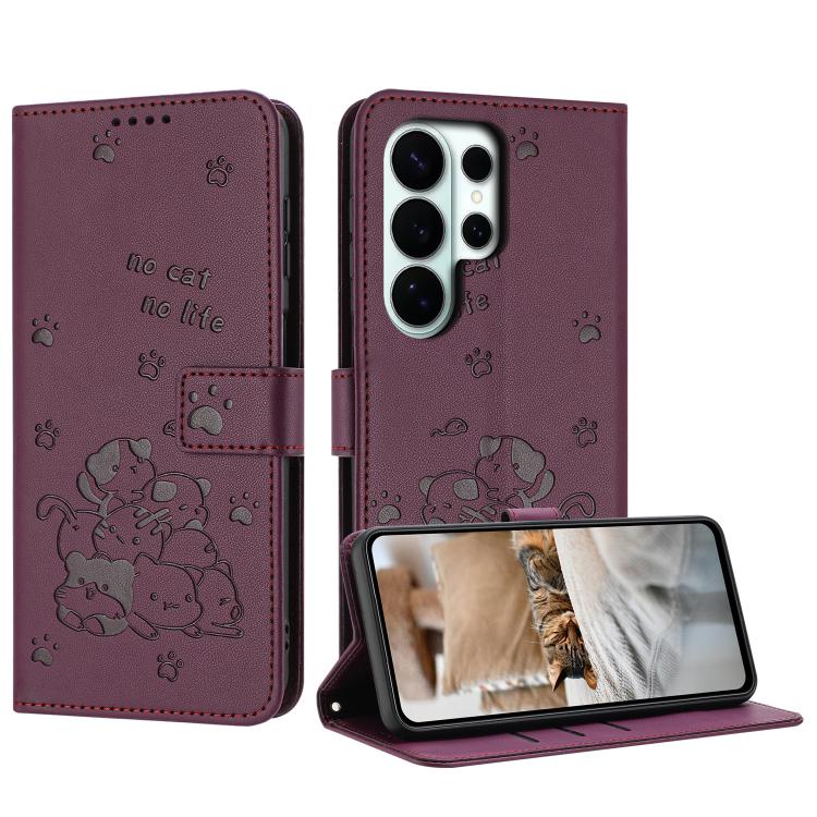 Custodia in pelle per telefono con gattino in rilievo e cordino, For Galaxy S26 FE 5G, For Samsung Galaxy S26+ 5G, For Samsung Galaxy S26 Ultra 5G, For Samsung Galaxy S26 5G