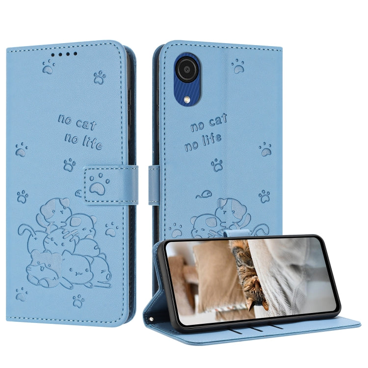 Custodia in pelle per telefono con gattino in rilievo e cordino, For Samsung Galaxy A13 5G / 4G, For Samsung Galaxy A53 5G, For Samsung Galaxy A73 5G, For Samsung Galaxy A03 Core