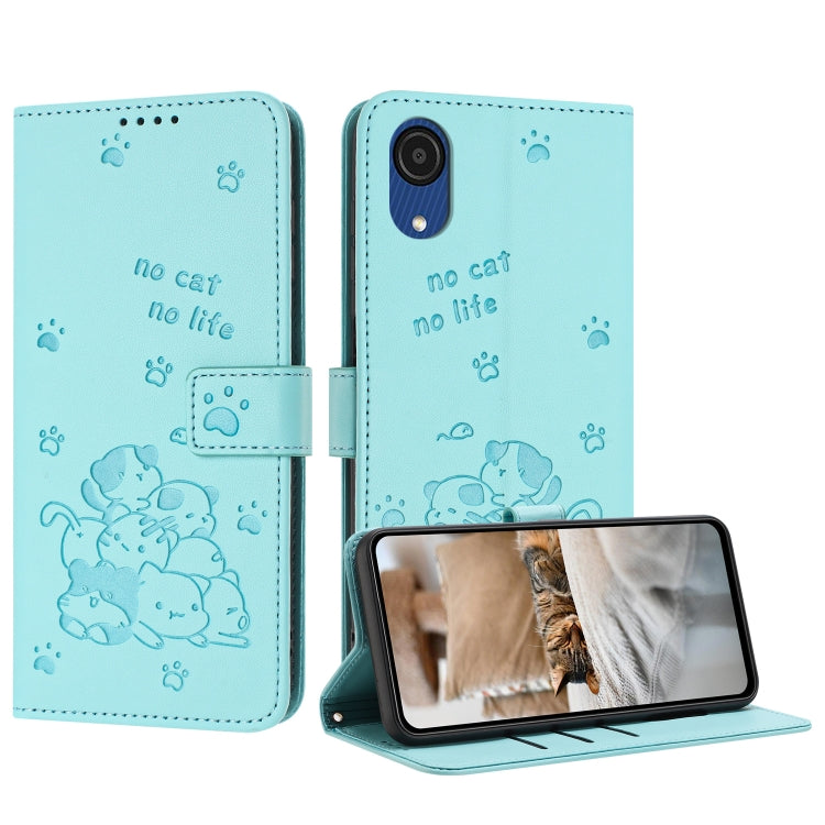 Custodia in pelle per telefono con gattino in rilievo e cordino, For Samsung Galaxy A13 5G / 4G, For Samsung Galaxy A53 5G, For Samsung Galaxy A73 5G, For Samsung Galaxy A03 Core
