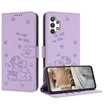Custodia in pelle per telefono con gattino in rilievo e cordino, For Samsung Galaxy A13 5G / 4G, For Samsung Galaxy A53 5G, For Samsung Galaxy A73 5G, For Samsung Galaxy A03 Core