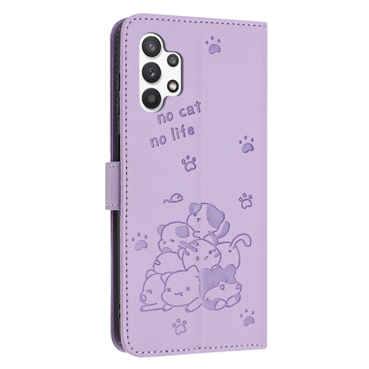Custodia in pelle per telefono con gattino in rilievo e cordino, For Samsung Galaxy A13 5G / 4G, For Samsung Galaxy A53 5G, For Samsung Galaxy A73 5G, For Samsung Galaxy A03 Core