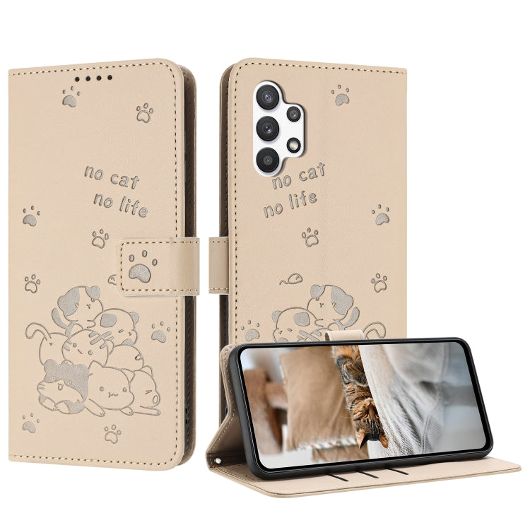 Custodia in pelle per telefono con gattino in rilievo e cordino, For Samsung Galaxy A13 5G / 4G, For Samsung Galaxy A53 5G, For Samsung Galaxy A73 5G, For Samsung Galaxy A03 Core