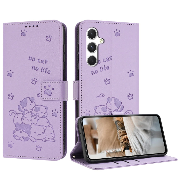 Custodia in pelle per telefono con gattino in rilievo e cordino, For Samsung Galaxy A56 5G, For Samsung Galaxy A36 5G, For Samsung Galaxy A16 5G, For Samsung Galaxy A06 4G
