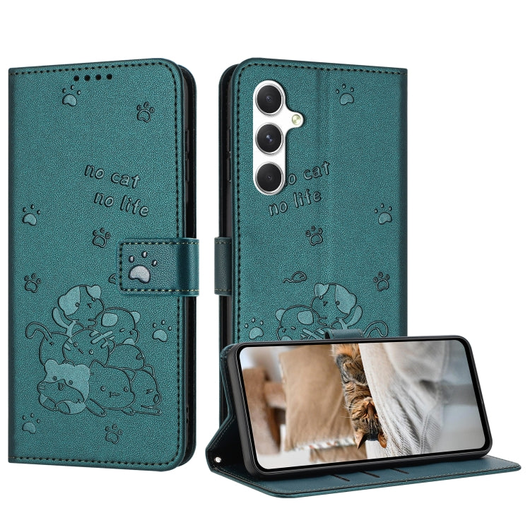 Custodia in pelle per telefono con gattino in rilievo e cordino, For Samsung Galaxy A56 5G, For Samsung Galaxy A36 5G, For Samsung Galaxy A16 5G, For Samsung Galaxy A06 4G
