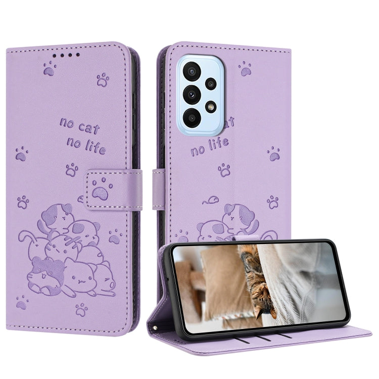 Custodia in pelle per telefono con gattino in rilievo e cordino, For Samsung Galaxy A13 5G / 4G, For Samsung Galaxy A53 5G, For Samsung Galaxy A73 5G, For Samsung Galaxy A03 Core