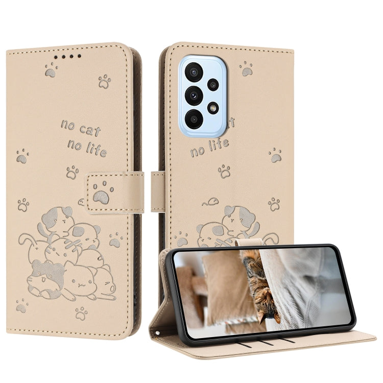 Custodia in pelle per telefono con gattino in rilievo e cordino, For Samsung Galaxy A13 5G / 4G, For Samsung Galaxy A53 5G, For Samsung Galaxy A73 5G, For Samsung Galaxy A03 Core