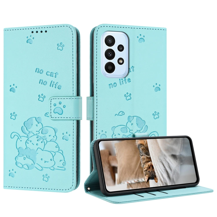 Custodia in pelle per telefono con gattino in rilievo e cordino, For Samsung Galaxy A13 5G / 4G, For Samsung Galaxy A53 5G, For Samsung Galaxy A73 5G, For Samsung Galaxy A03 Core