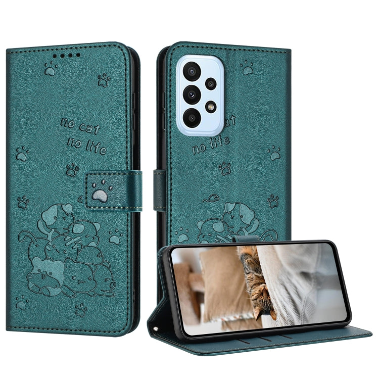 Custodia in pelle per telefono con gattino in rilievo e cordino, For Samsung Galaxy A13 5G / 4G, For Samsung Galaxy A53 5G, For Samsung Galaxy A73 5G, For Samsung Galaxy A03 Core