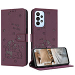 Custodia in pelle per telefono con gattino in rilievo e cordino, For Samsung Galaxy A13 5G / 4G, For Samsung Galaxy A53 5G, For Samsung Galaxy A73 5G, For Samsung Galaxy A03 Core