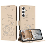 Custodia in pelle per telefono con gattino in rilievo e cordino, For Samsung Galaxy A56 5G, For Samsung Galaxy A36 5G, For Samsung Galaxy A16 5G, For Samsung Galaxy A06 4G