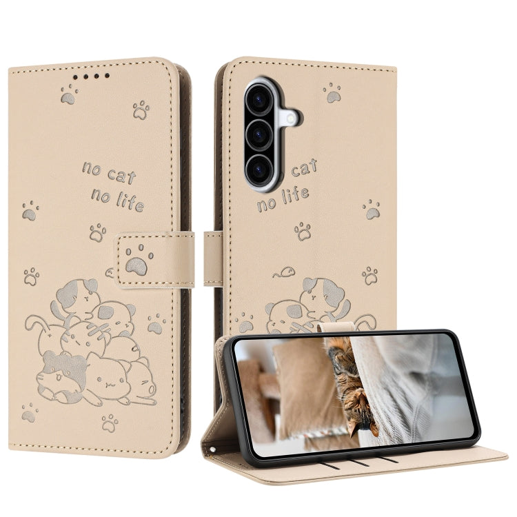 Custodia in pelle per telefono con gattino in rilievo e cordino, For Samsung Galaxy A56 5G, For Samsung Galaxy A36 5G, For Samsung Galaxy A16 5G, For Samsung Galaxy A06 4G