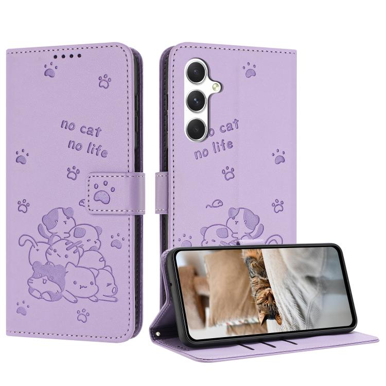 Custodia in pelle per telefono con gattino in rilievo e cordino, For Samsung Galaxy A57 5G, For Galaxy A27 5G, For Samsung Galaxy A07 4G, For Samsung Galaxy A17 5G / A26 5G